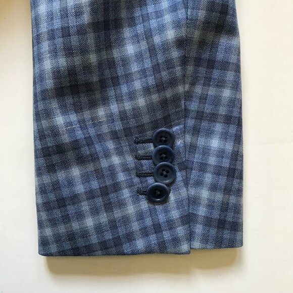 NWOT IKE Behar Gingham Sport Coat Jacket Mens 38 R Blue Buffalo Check Wool NEW - Picture 7 of 14